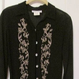 Black embroidery embellished blouse